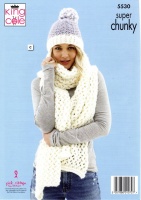 Knitting Pattern - King Cole 5530 - Timeless Super Chunky - Ladies Hats and Scarf